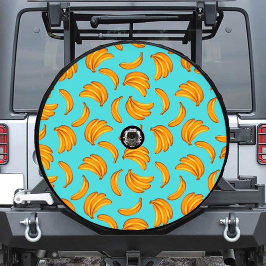 Blue Banana Pattern Print Tire Cover With Camera Hole
