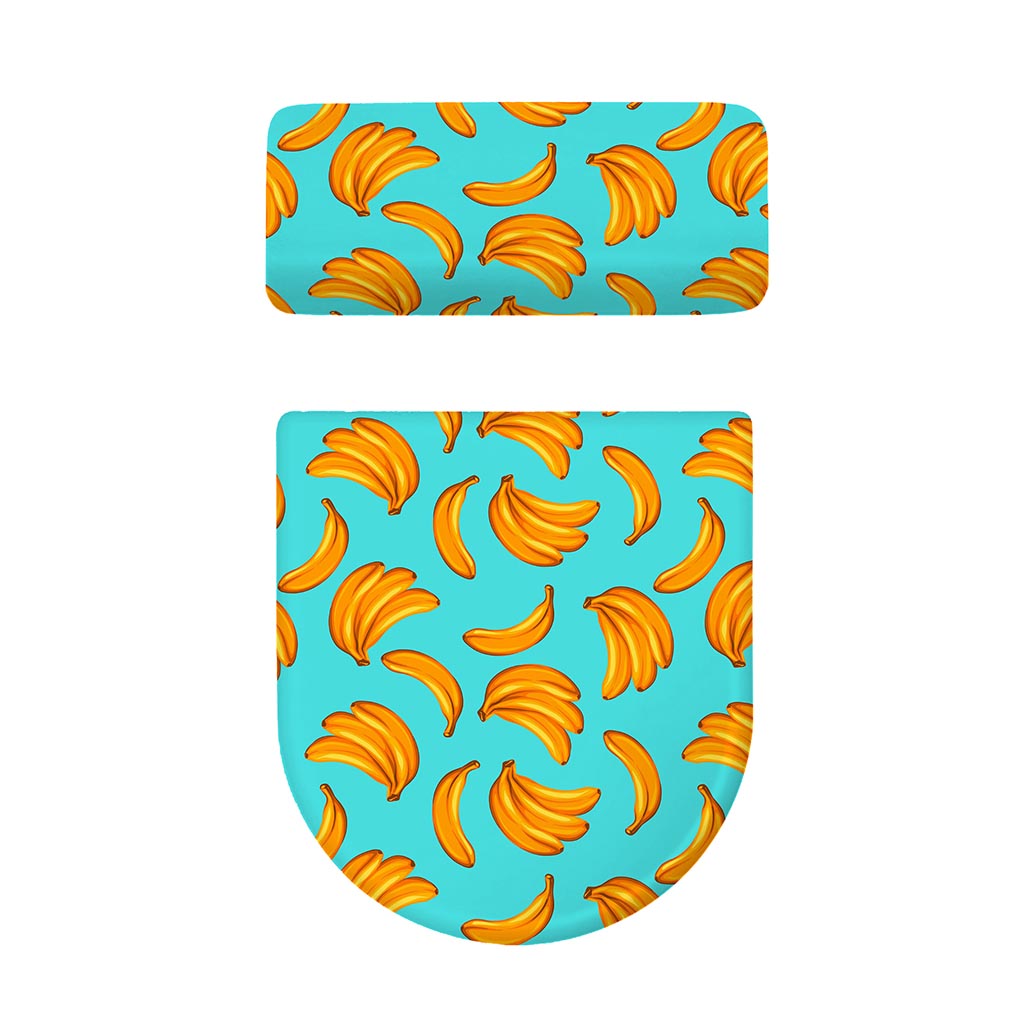 Blue Banana Pattern Print Toilet Lid And Tank Cover Set