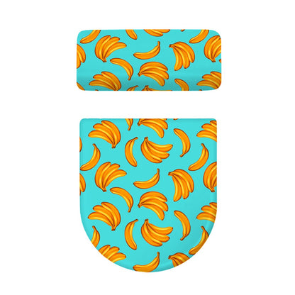 Blue Banana Pattern Print Toilet Lid And Tank Cover Set