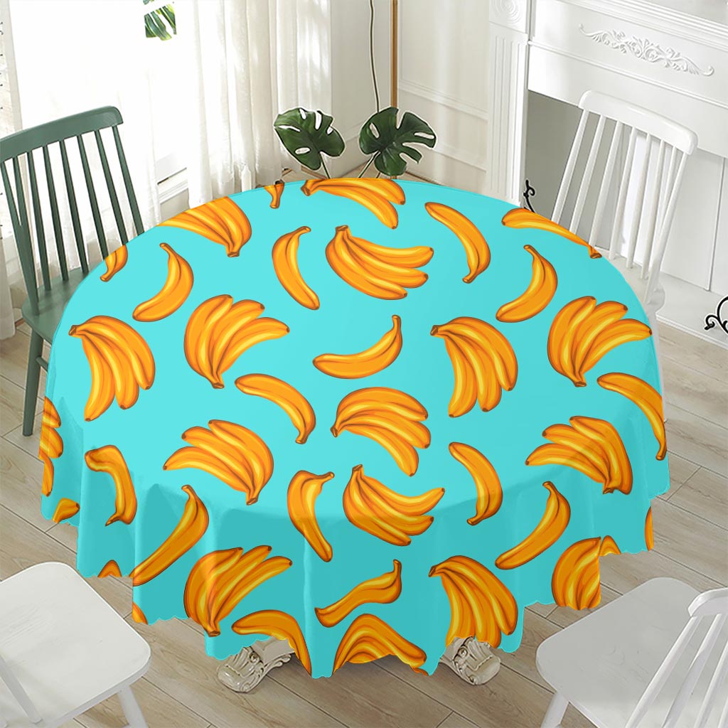 Blue Banana Pattern Print Waterproof Round Tablecloth