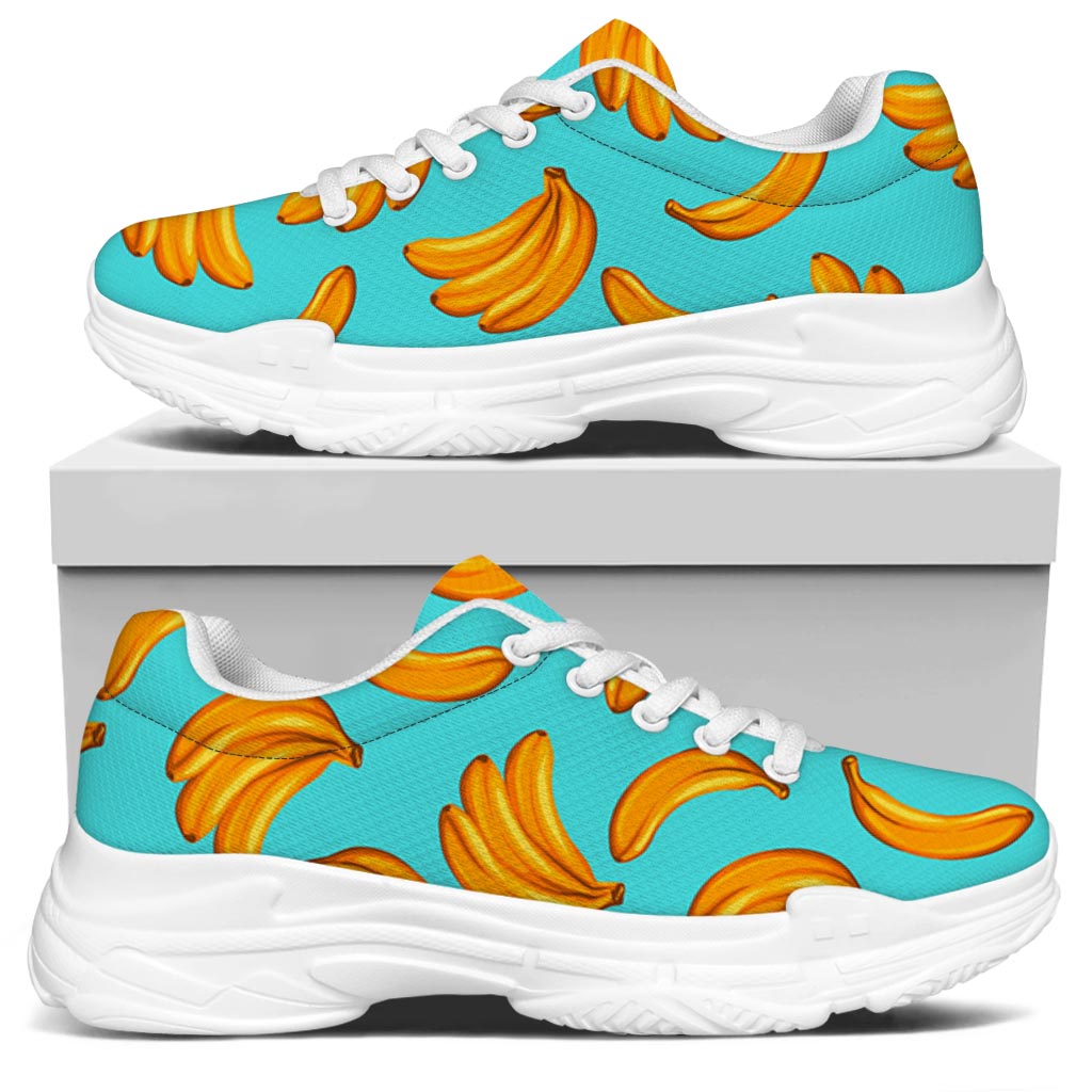 Blue Banana Pattern Print White Chunky Shoes