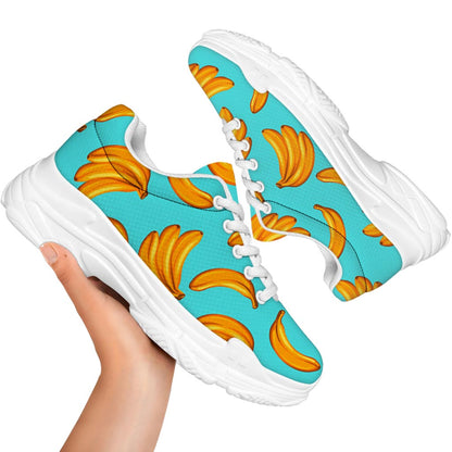 Blue Banana Pattern Print White Chunky Shoes