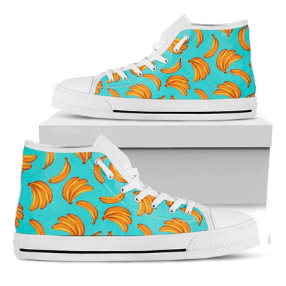 Blue Banana Pattern Print White High Top Sneakers