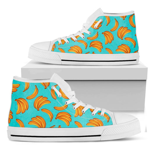 Blue Banana Pattern Print White High Top Sneakers