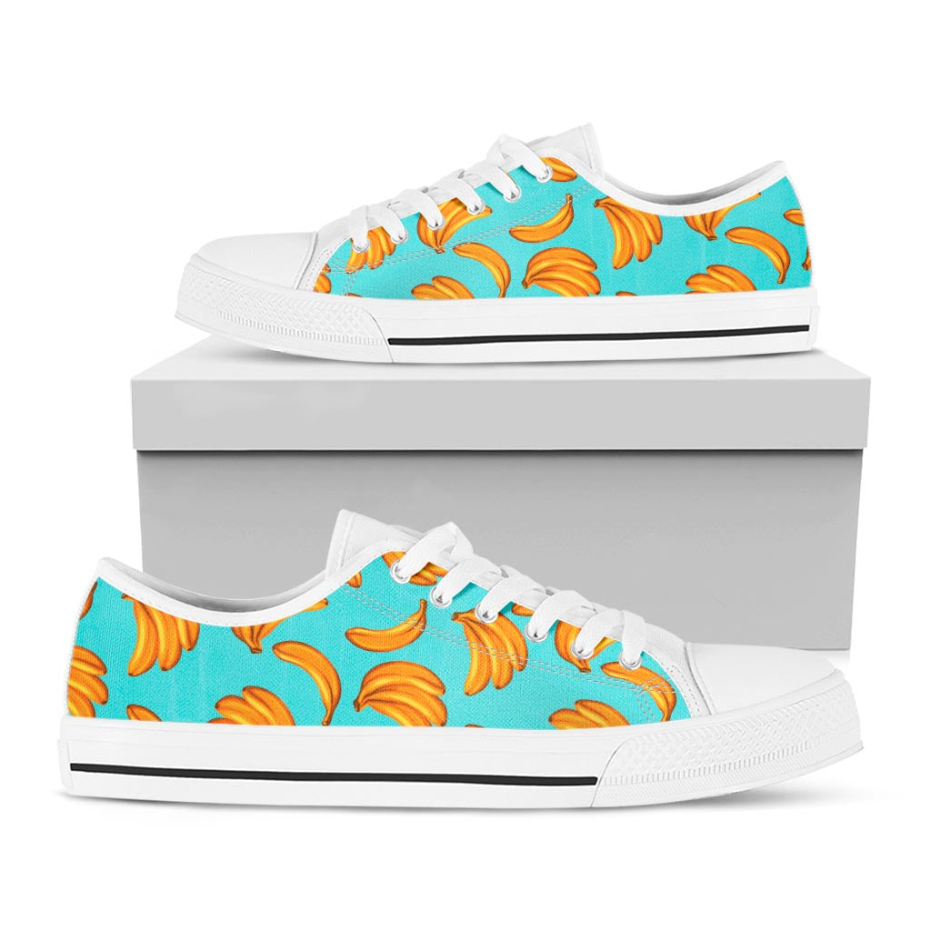 Blue Banana Pattern Print White Low Top Sneakers