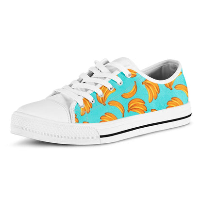 Blue Banana Pattern Print White Low Top Sneakers