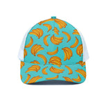 Blue Banana Pattern Print White Mesh Trucker Cap