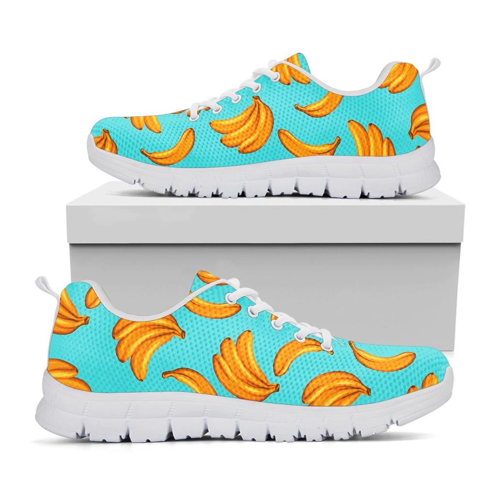 Blue Banana Pattern Print White Running Shoes