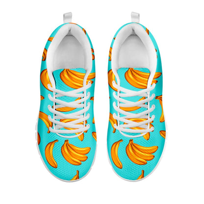 Blue Banana Pattern Print White Running Shoes