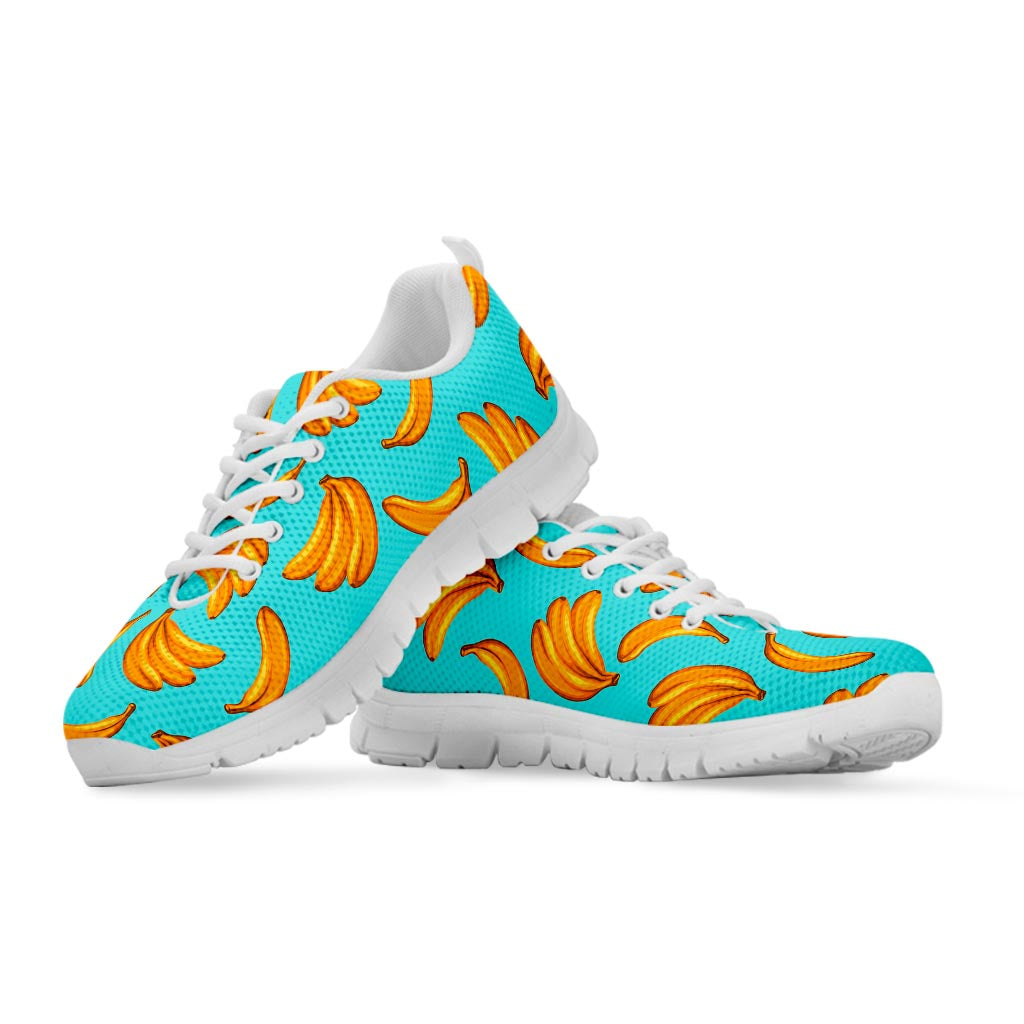 Blue Banana Pattern Print White Running Shoes
