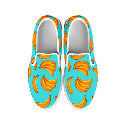 Blue Banana Pattern Print White Slip On Sneakers