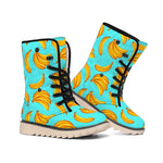 Blue Banana Pattern Print Winter Boots