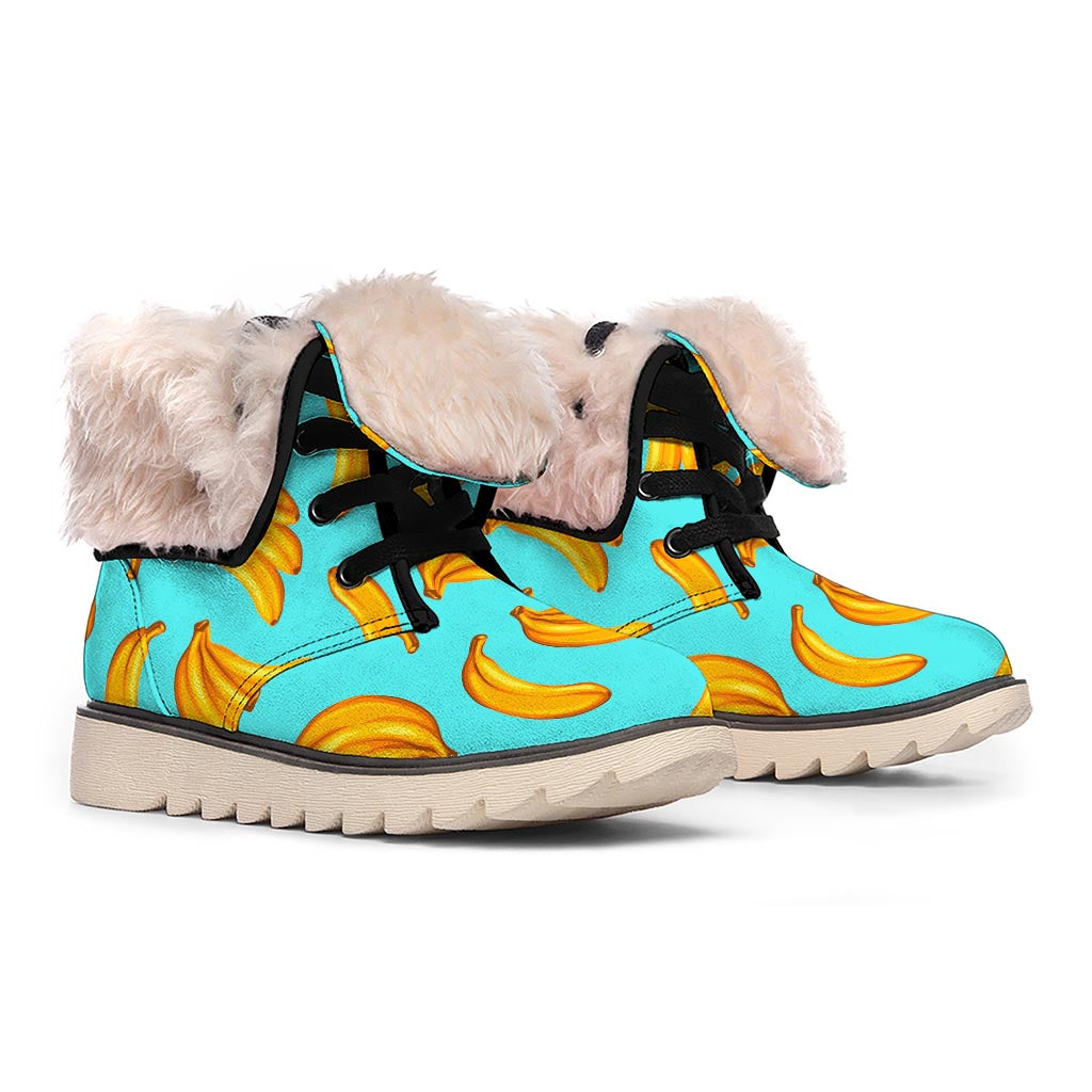 Blue Banana Pattern Print Winter Boots