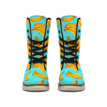 Blue Banana Pattern Print Winter Boots