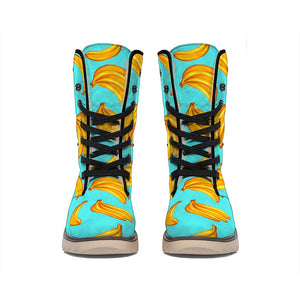 Blue Banana Pattern Print Winter Boots