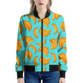 Blue Banana Pattern Print Women's Bomber Jacket