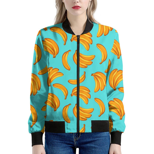 Blue Banana Pattern Print Women's Bomber Jacket