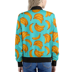 Blue Banana Pattern Print Women's Bomber Jacket