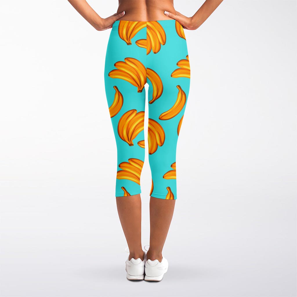 Blue Banana Pattern Print Women's Capri Leggings