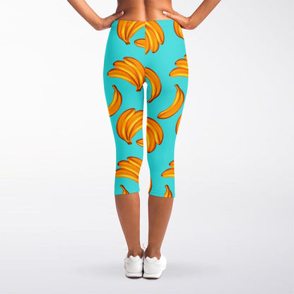 Blue Banana Pattern Print Women's Capri Leggings