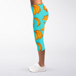 Blue Banana Pattern Print Women's Capri Leggings