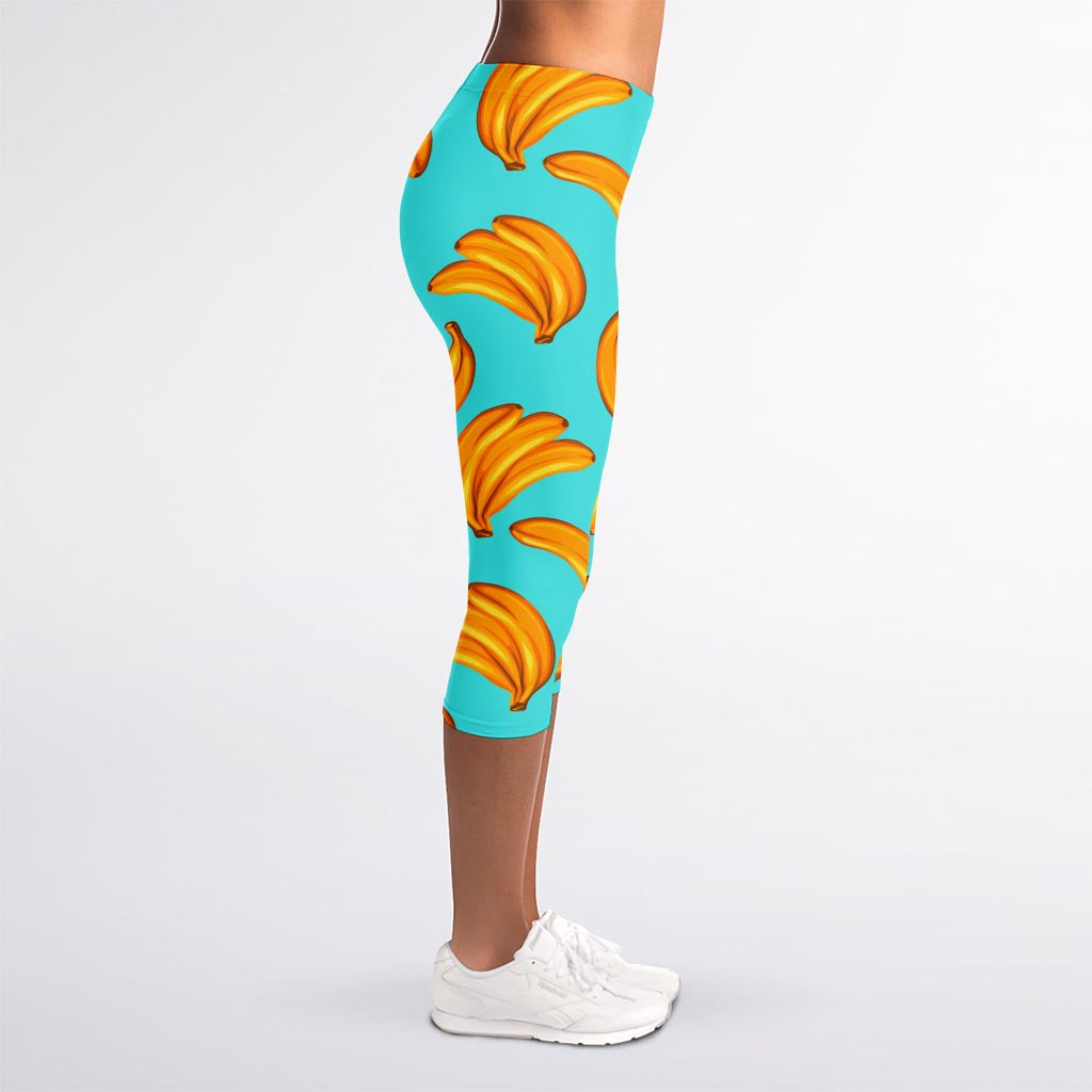 Blue Banana Pattern Print Women's Capri Leggings