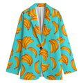 Blue Banana Pattern Print Women's Cotton Blazer