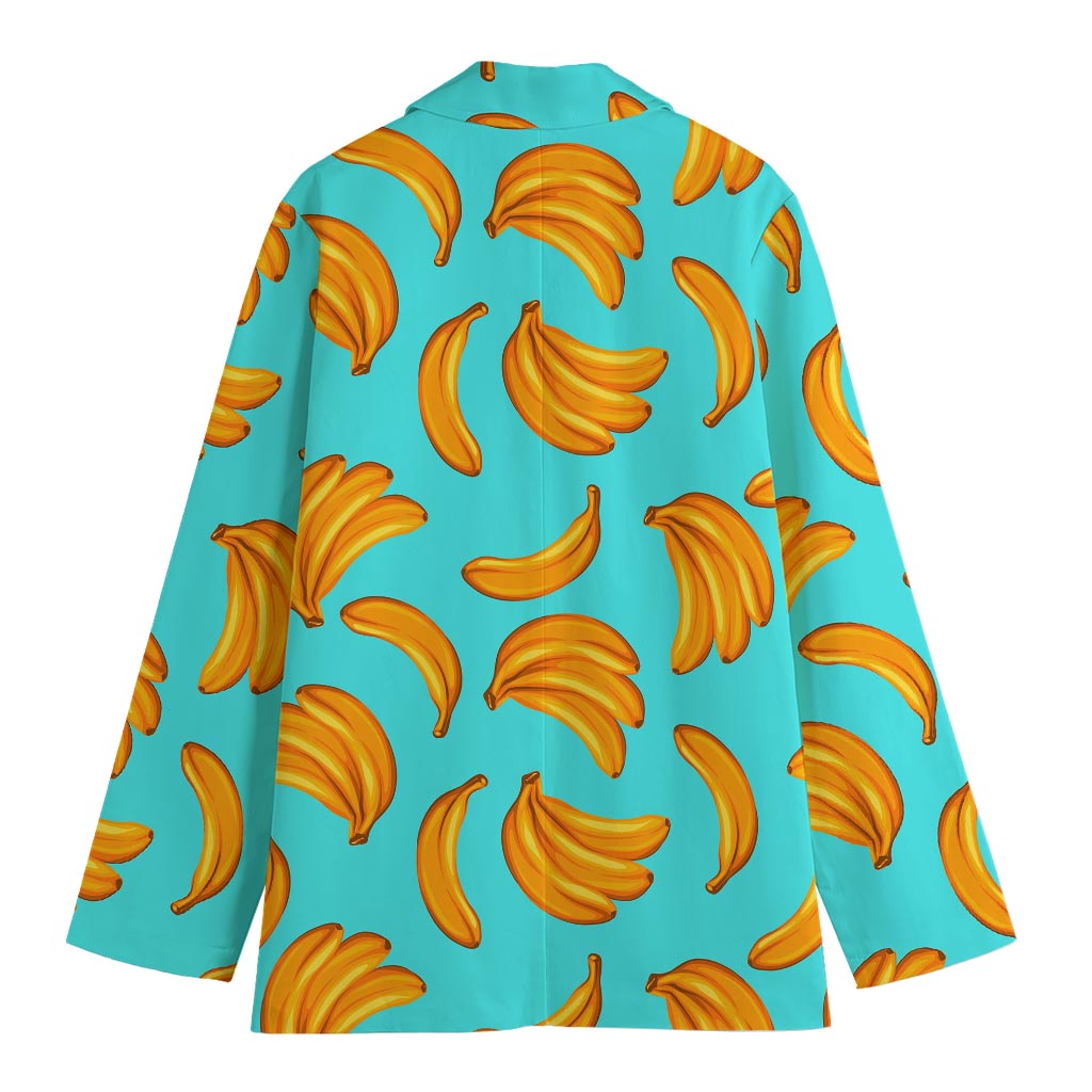 Blue Banana Pattern Print Women's Cotton Blazer