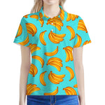 Blue Banana Pattern Print Women's Polo Shirt