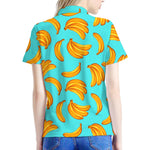 Blue Banana Pattern Print Women's Polo Shirt