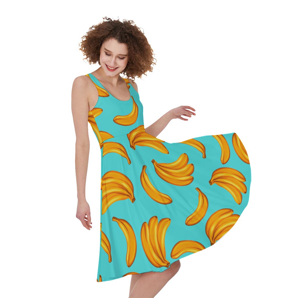 Blue Banana Pattern Print Women's Sleeveless Dress