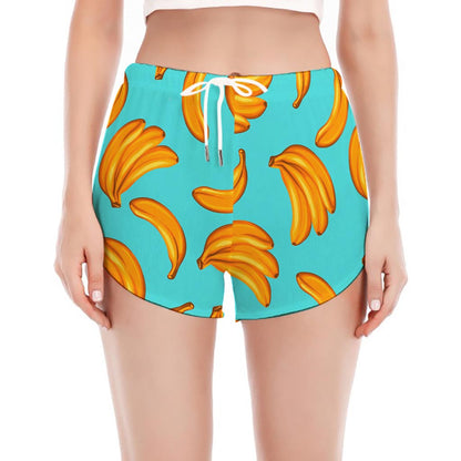 Blue Banana Pattern Print Women's Split Running Shorts