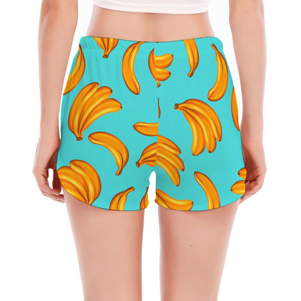 Blue Banana Pattern Print Women's Split Running Shorts