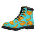 Blue Banana Pattern Print Padded Collar Lace Up Boots