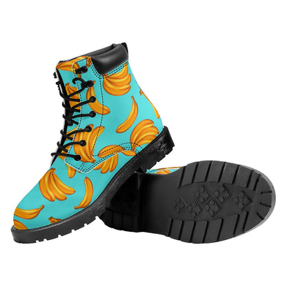 Blue Banana Pattern Print Work Boots