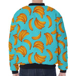 Blue Banana Pattern Print Zip Sleeve Bomber Jacket