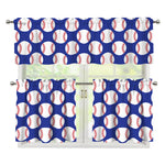 Blue Baseball Pattern Print 3 Piece Kitchen Curtains