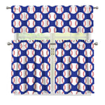 Blue Baseball Pattern Print 3 Piece Kitchen Curtains