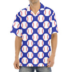 Blue Baseball Pattern Print Aloha Shirt