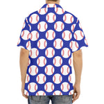Blue Baseball Pattern Print Aloha Shirt