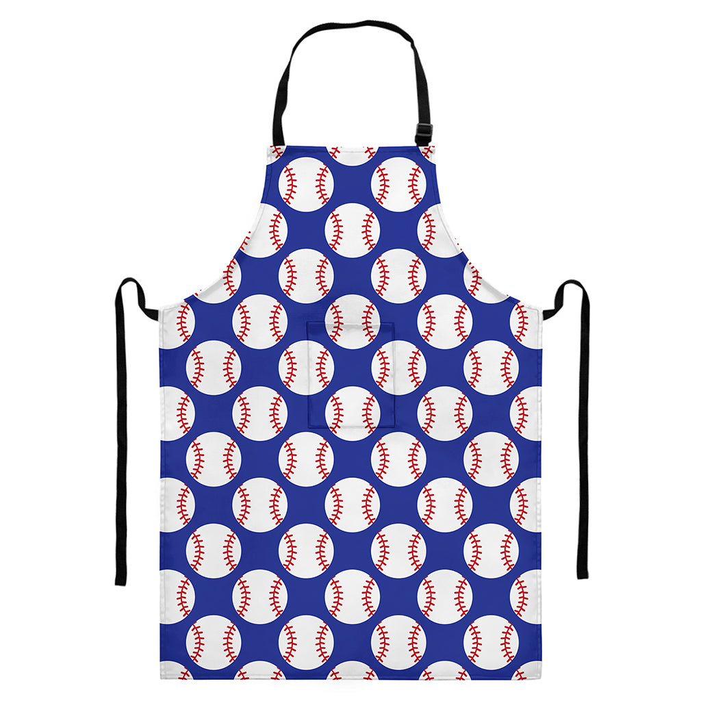 Blue Baseball Pattern Print Bib Apron With Pocket