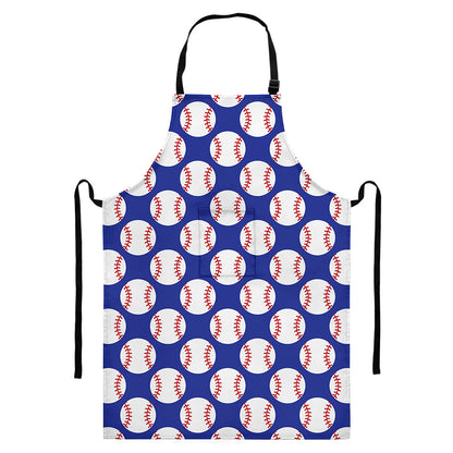 Blue Baseball Pattern Print Bib Apron With Pocket