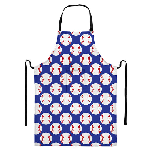Blue Baseball Pattern Print Bib Apron With Pocket