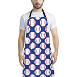 Blue Baseball Pattern Print Bib Apron With Pocket
