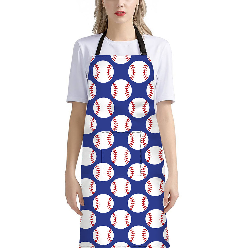 Blue Baseball Pattern Print Bib Apron With Pocket