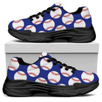 Blue Baseball Pattern Print Black Chunky Shoes