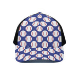 Blue Baseball Pattern Print Black Mesh Trucker Cap