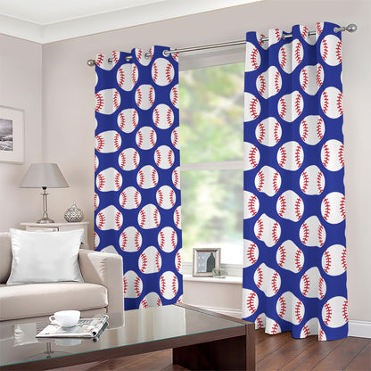 Blue Baseball Pattern Print Blackout Grommet Curtains