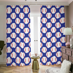 Blue Baseball Pattern Print Blackout Pencil Pleat Curtains