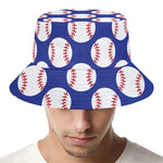 Blue Baseball Pattern Print Bucket Hat
